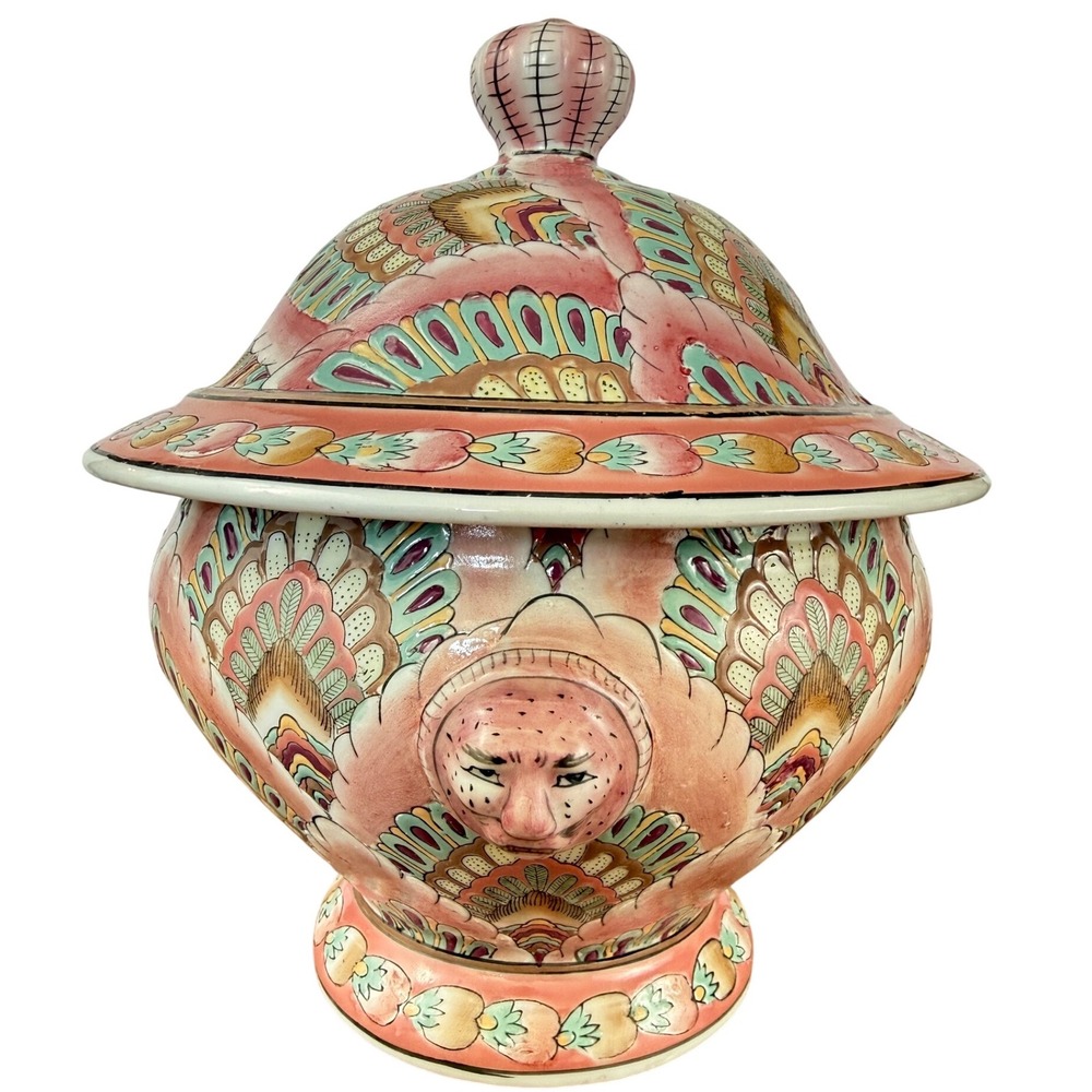 VTG Chinoiserie TOYO Rustica Temple Jar Vase Foo Lion Handles Made in Japan EUC